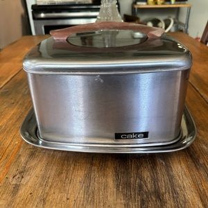 MCM Lincoln Bakeware Chrome Cake Carrier Wood Handle 1950’s